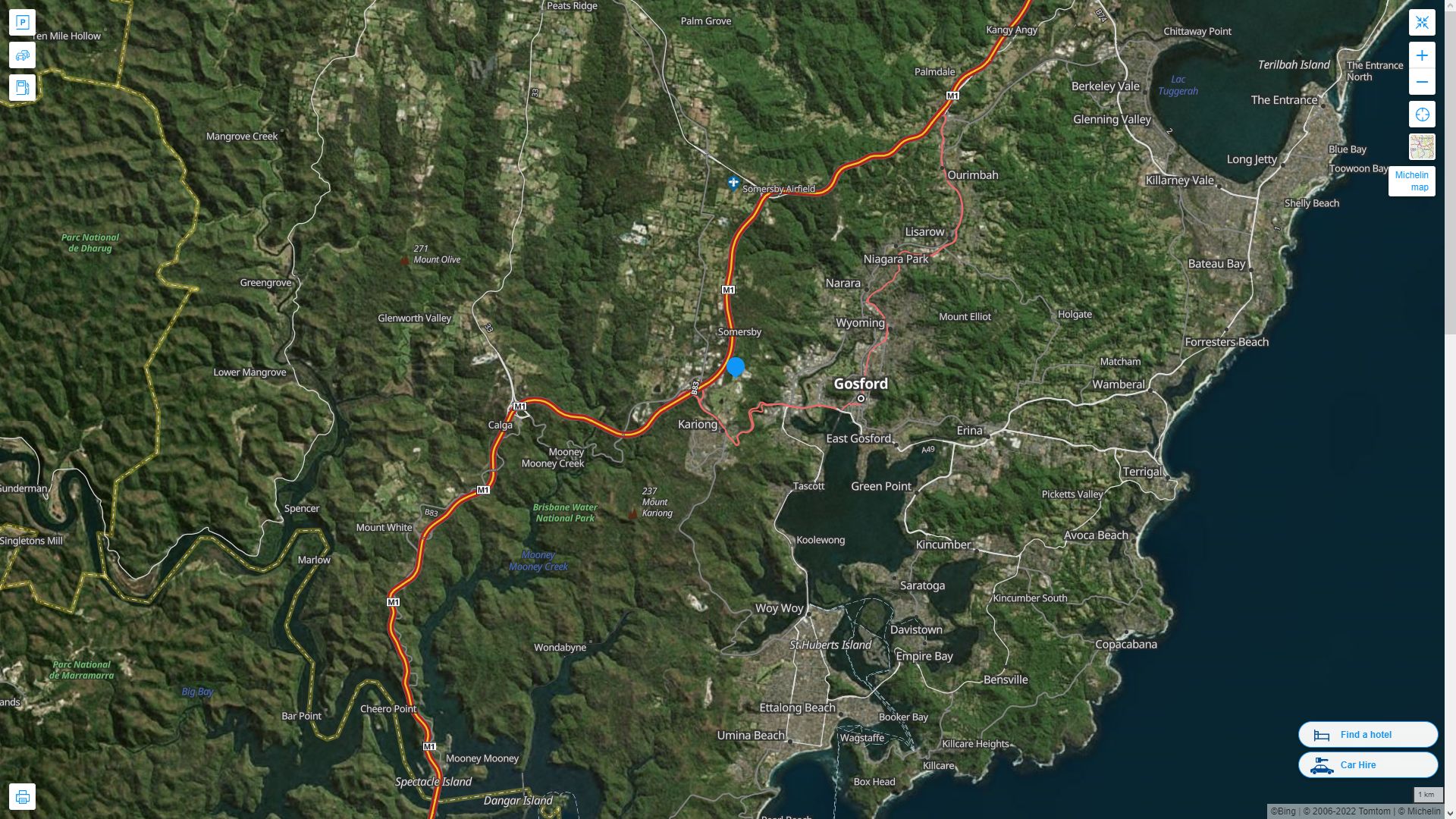 Central Coast Australie Autoroute et carte routiere avec vue satellite